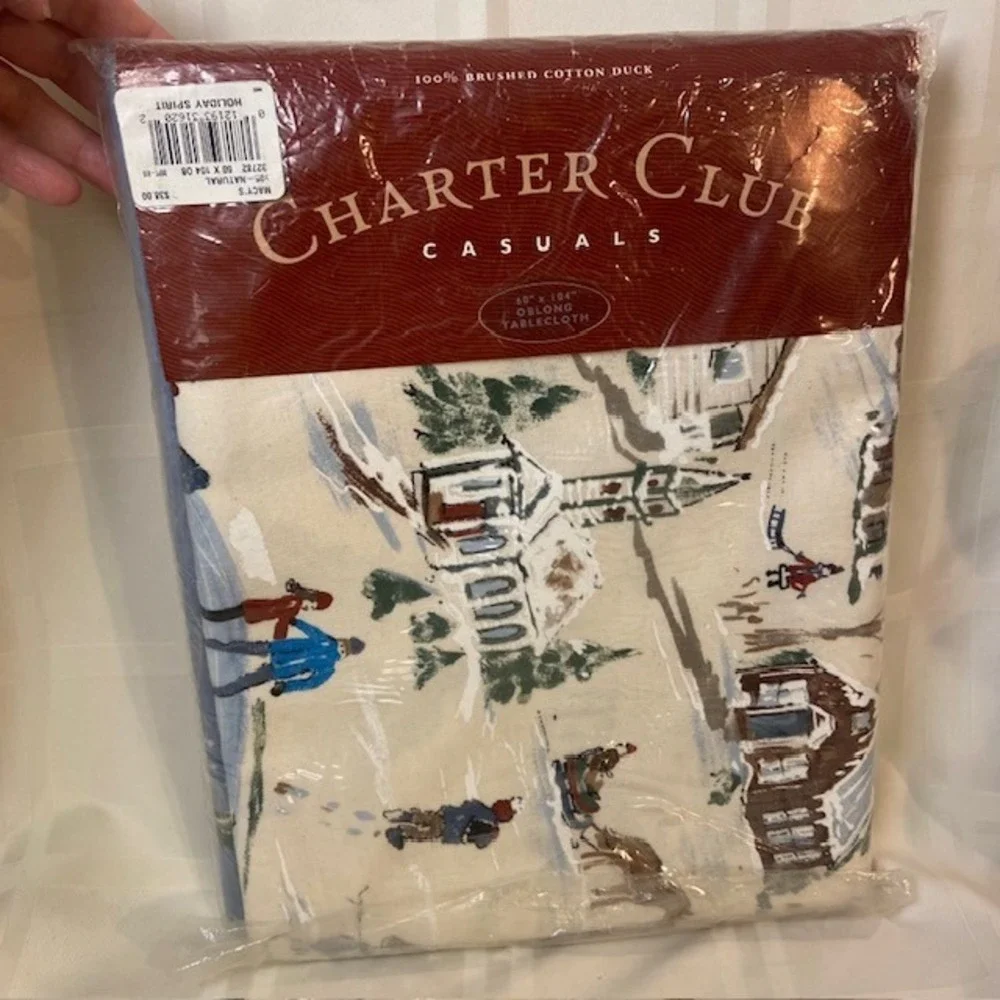 Charter Club Winter Village Christmas Tablecloth 60x104 Brushed Cotton Duck New